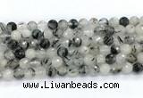 CRU1092 15.5 inches 8mm faceted round black rutilated quartz gemstone beads