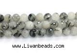 CRU1095 15.5 inches 14mm faceted round black rutilated quartz gemstone beads