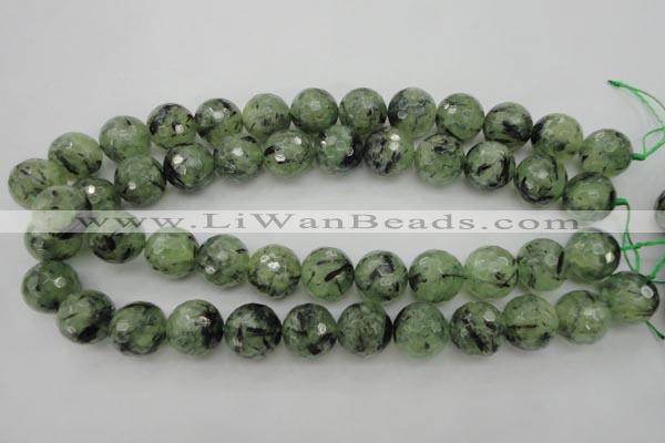 CRU158 15.5 inches 16mm faceted round green rutilated quartz beads