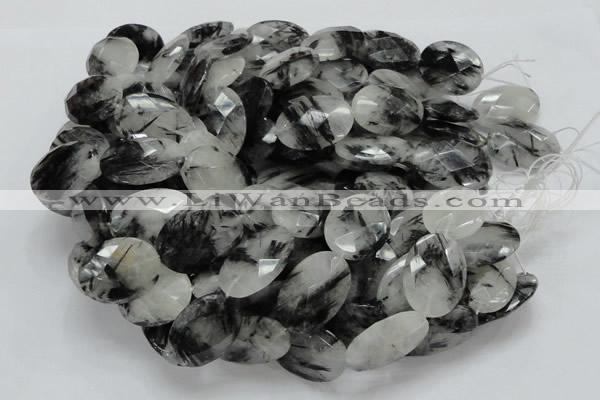 CRU18 15.5 inches 22*25mm faceted oval black rutilated quartz beads