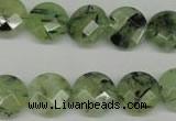 CRU183 15.5 inches 14mm faceted coin green rutilated quartz beads