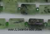 CRU220 15.5 inches 10*15mm faceted tube green rutilated quartz beads