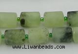 CRU232 15.5 inches 10*14mm tube matte green rutilated quartz beads