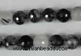 CRU314 15.5 inches 10mm faceted round black rutilated quartz beads