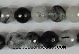 CRU315 15.5 inches 12mm faceted round black rutilated quartz beads