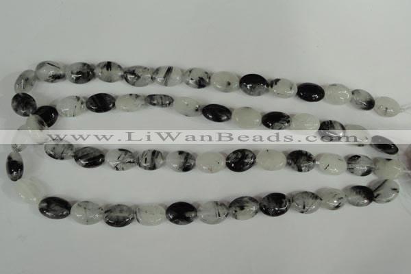 CRU331 15.5 inches 10*14mm oval black rutilated quartz beads