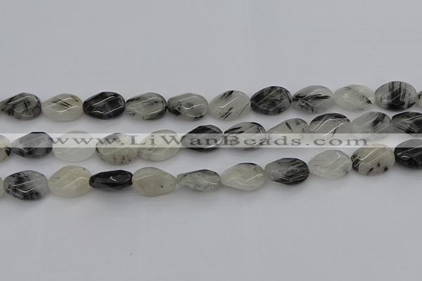 CRU354 13*18mm twisted & faceted oval black rutilated quartz beads