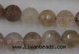 CRU405 15.5 inches 14mm faceted round Multicolor rutilated quartz beads