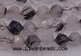 CRU511 15.5 inches 6mm faceted nuggets black rutilated quartz beads