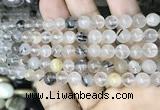 CRU526 15.5 inches 7mm round black rutilated quartz beads