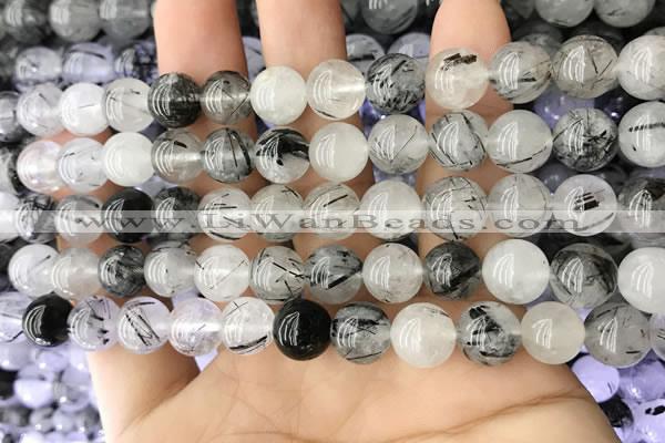 CRU537 15.5 inches 8mm round black rutilated quartz beads wholesale