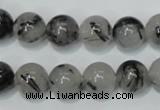 CRU54 15.5 inches 12mm round black rutilated quartz beads wholesale