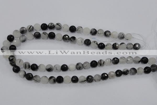 CRU57 15.5 inches 6mm faceted round black rutilated quartz beads