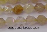 CRU622 15.5 inches 8mm faceted nuggets golden rutilated quartz beads