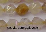 CRU624 15.5 inches 12mm faceted nuggets golden rutilated quartz beads