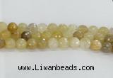 CRU670 15.5 inches 12mm faceted round golden rutilated quartz beads