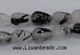 CRU69 15.5 inches 10*14mm teardrop black rutilated quartz beads