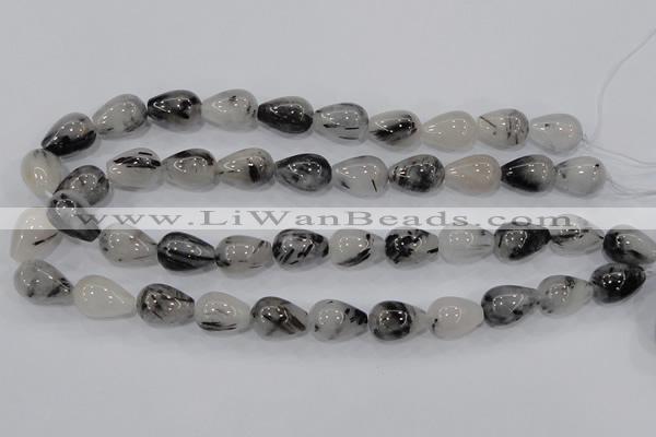 CRU70 15.5 inches 13*18mm teardrop black rutilated quartz beads