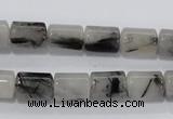 CRU74 15.5 inches 8*12mm column black rutilated quartz beads