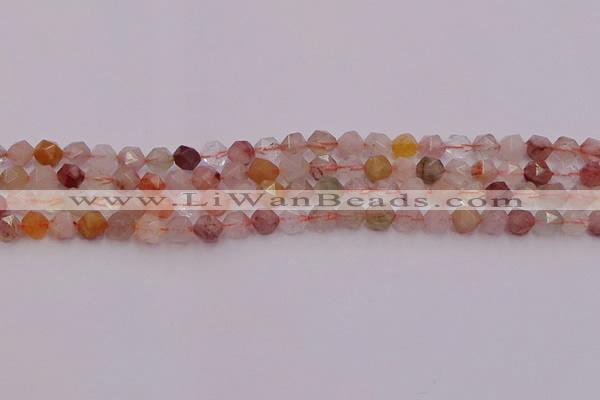 CRU776 15.5 inches 6mm faceted nuggets mixed rutilated quartz beads