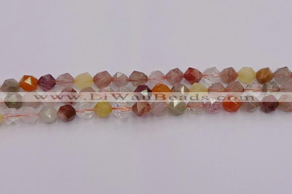 CRU777 15.5 inches 8mm faceted nuggets mixed rutilated quartz beads