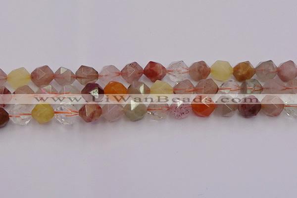 CRU779 15.5 inches 12mm faceted nuggets mixed rutilated quartz beads