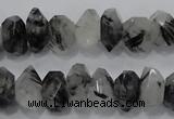 CRU78 15.5 inches 8*14mm faceted nugget black rutilated quartz beads