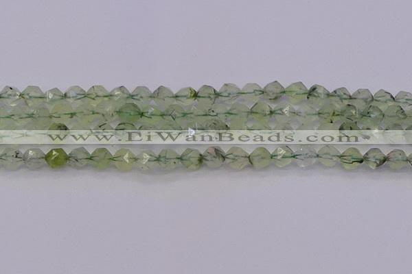 CRU791 15.5 inches 6mm faceted nuggets green rutilated quartz beads