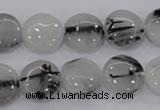 CRU80 15.5 inches 14mm flat round black rutilated quartz beads