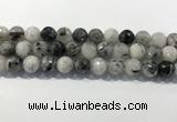 CRU935 15.5 inches 13mm faceted round black rutilated quartz beads