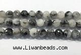 CRU936 15.5 inches 14mm faceted round black rutilated quartz beads