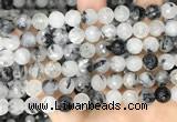 CRU958 15.5 inches 8mm faceted round black rutilated quartz beads