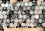 CRU962 15.5 inches 8mm round black rutilated quartz beads