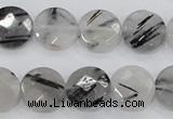 CRU97 15.5 inches 16mm faceted coin black rutilated quartz beads