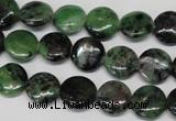 CRZ24 15.5 inches 12mm flat round ruby zoisite gemstone beads