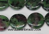 CRZ28 15.5 inches 20mm flat round ruby zoisite gemstone beads