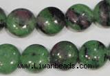 CRZ471 15.5 inches 14mm flat round ruby zoisite gemstone beads