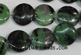 CRZ56 15.5 inches 16mm flat round ruby zoisite gemstone beads