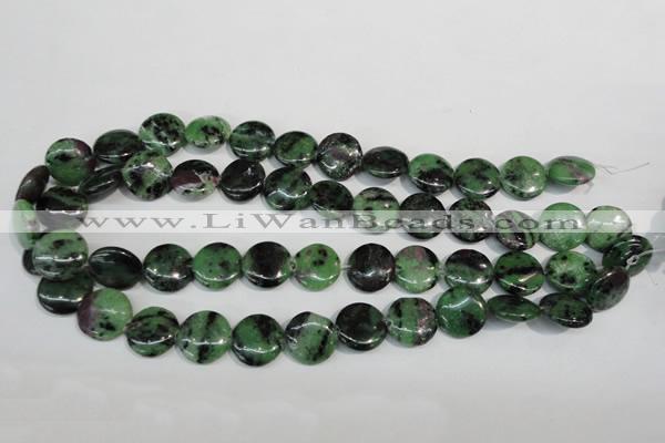 CRZ56 15.5 inches 16mm flat round ruby zoisite gemstone beads