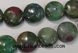 CRZ623 15.5 inches 14mm flat round New ruby zoisite gemstone beads