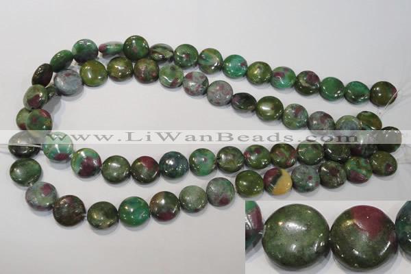 CRZ623 15.5 inches 14mm flat round New ruby zoisite gemstone beads