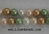 CSB1043 15.5 inches 8mm round mixed color shell pearl beads