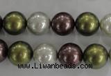 CSB1089 15.5 inches 12mm round mixed color shell pearl beads