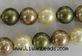 CSB1106 15.5 inches 12mm round mixed color shell pearl beads