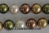 CSB1108 15.5 inches 12mm round mixed color shell pearl beads