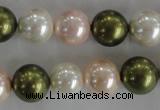 CSB1109 15.5 inches 12mm round mixed color shell pearl beads