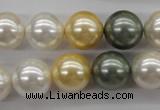 CSB1130 15.5 inches 14mm round mixed color shell pearl beads