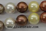 CSB1132 15.5 inches 14mm round mixed color shell pearl beads