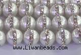 CSB1500 15.5 inches 6mm round shell pearl with rhinestone beads