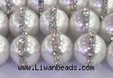 CSB1503 15.5 inches 12mm round shell pearl with rhinestone beads